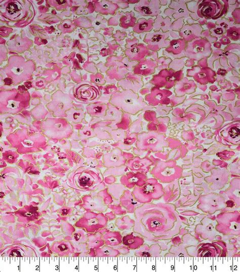 metallic pink 100 cotton fabric|Modern Monet Pink Floral Premium Metallic Cotton .